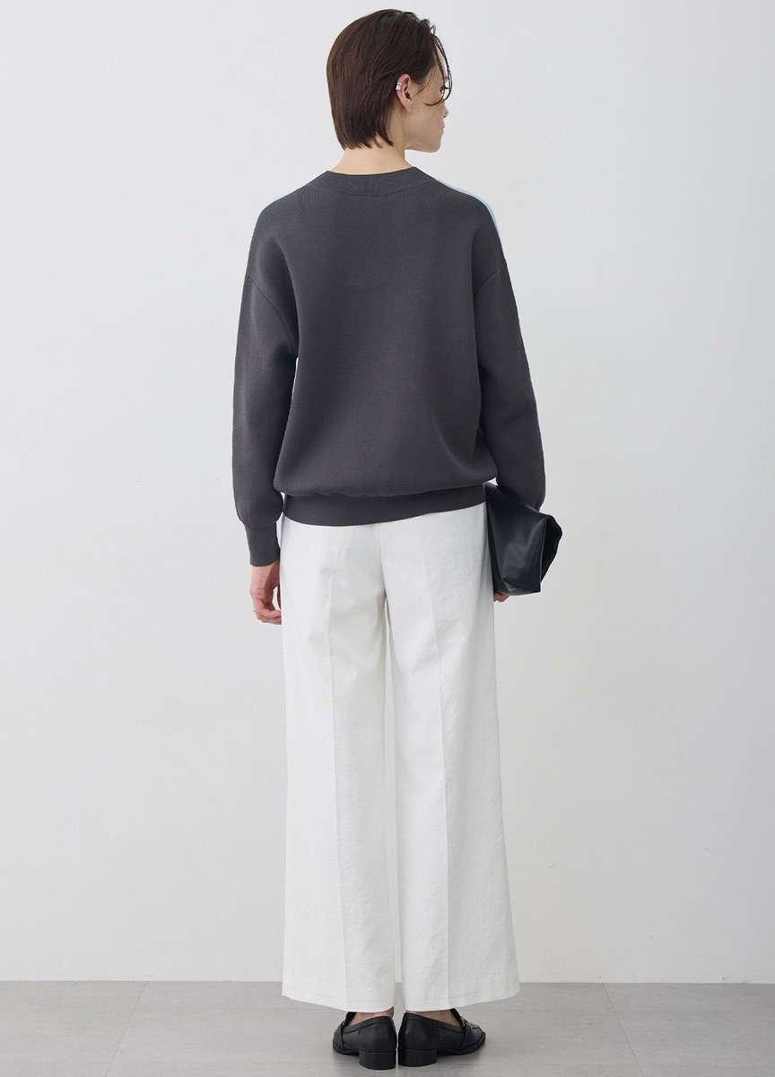 混棉V領拼色針織上衣